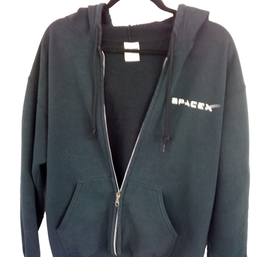 Space X Full Zip Hoodie Sweatshirt Mens Medium Black Elon Musk - Picture 2 of 7